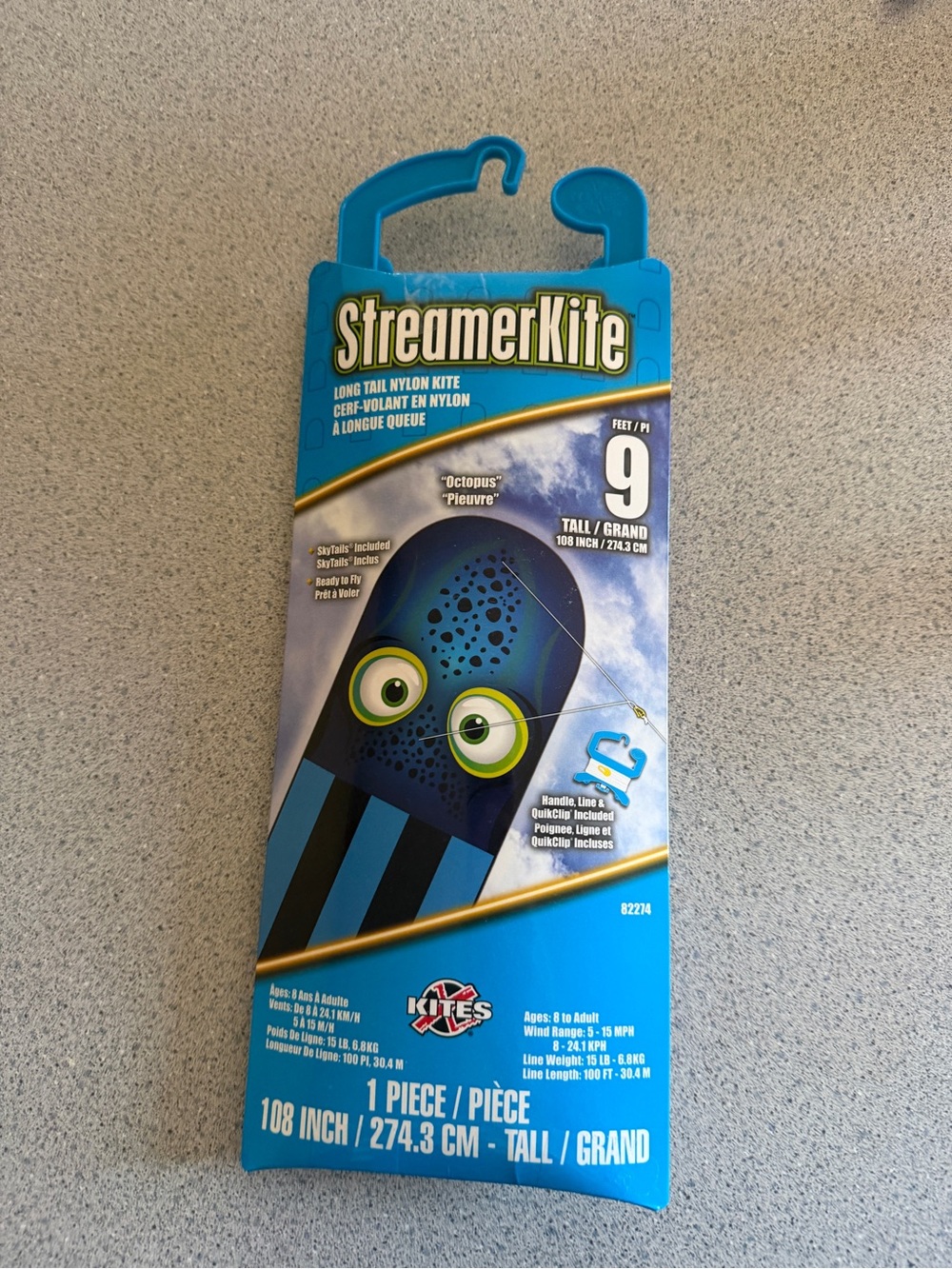 New StreamerKite Octopus Blue Black 9' SkyTails Long Tail Nylon Kite Kit